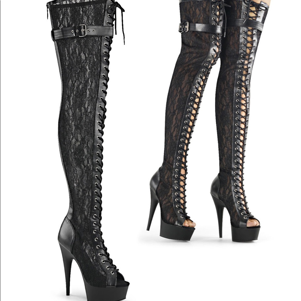 Lace thigh high please boots